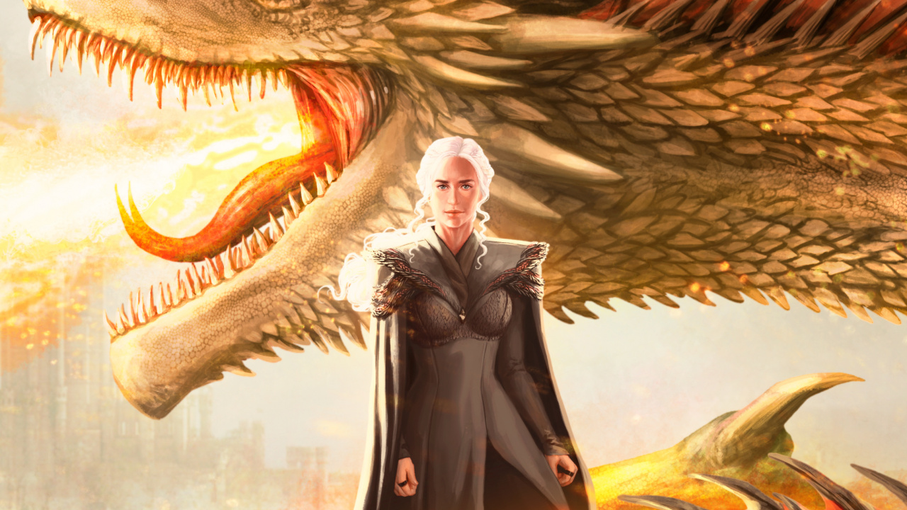 Обои дейенерис таргариен, Игра престолов, Rhaegal, Дрогон, дракон в разрешении 1280x720