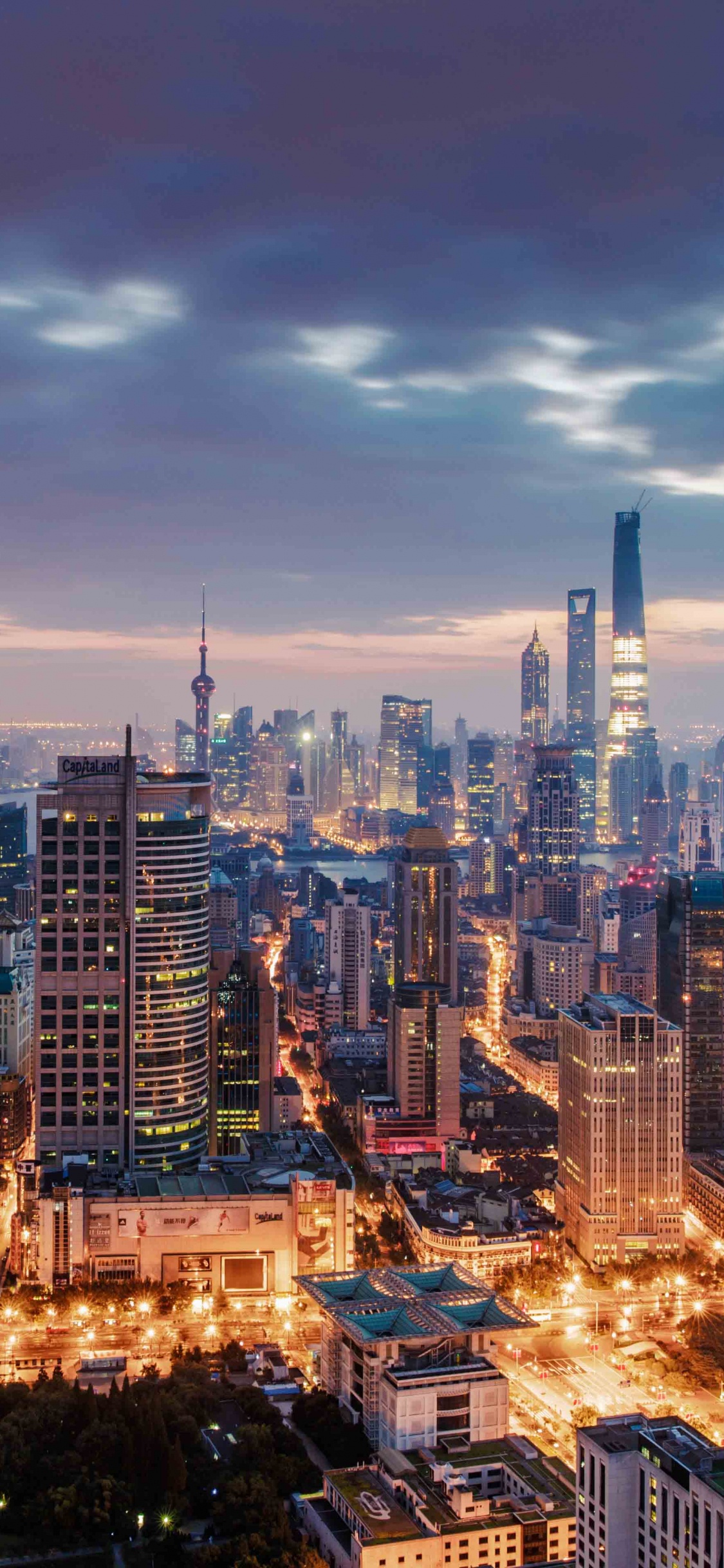 Обои Шанхайская Башня, городской пейзаж, город, городской район, метрополия в разрешении 1125x2436