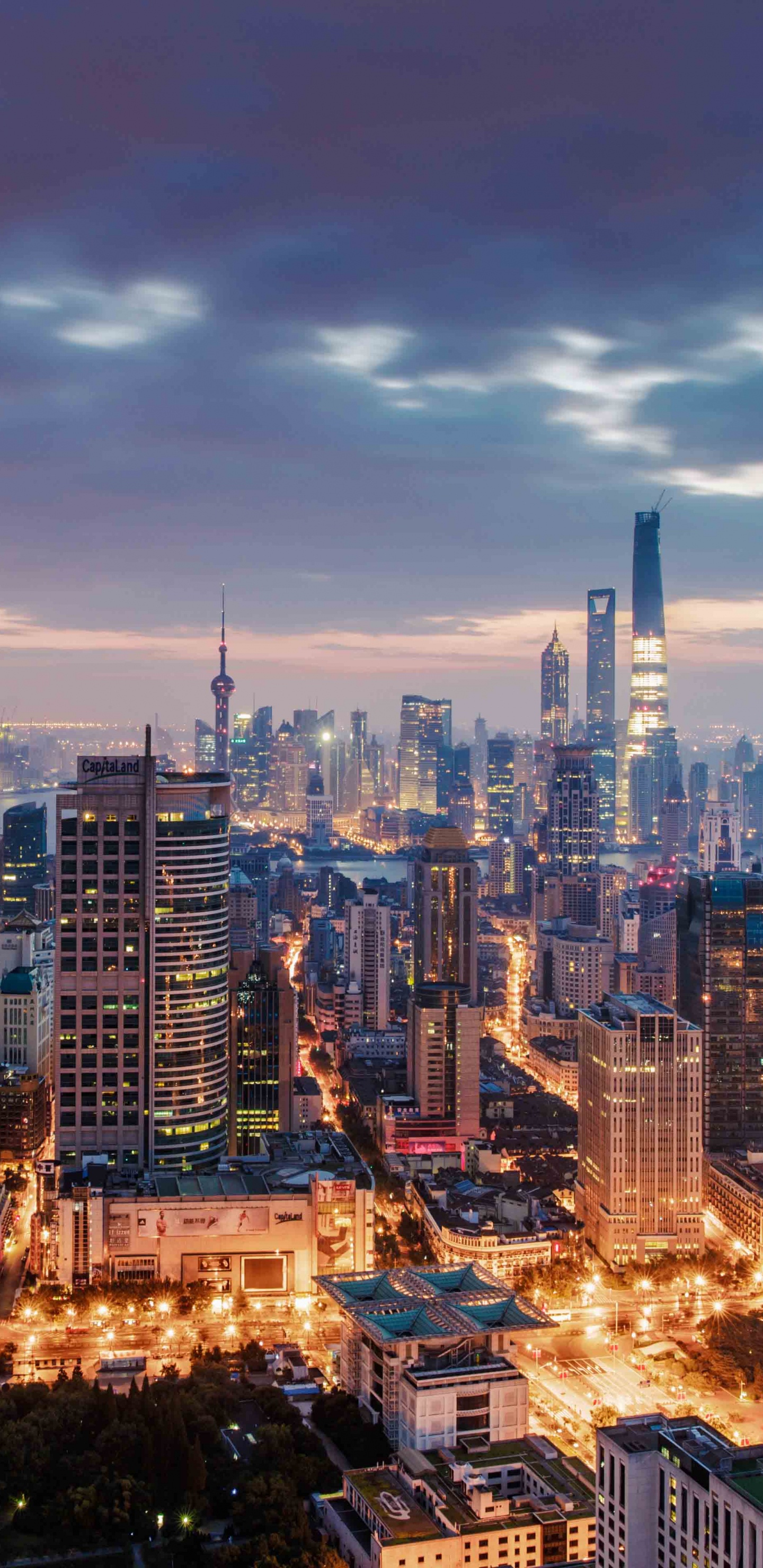 Обои Шанхайская Башня, городской пейзаж, город, городской район, метрополия в разрешении 1440x2960