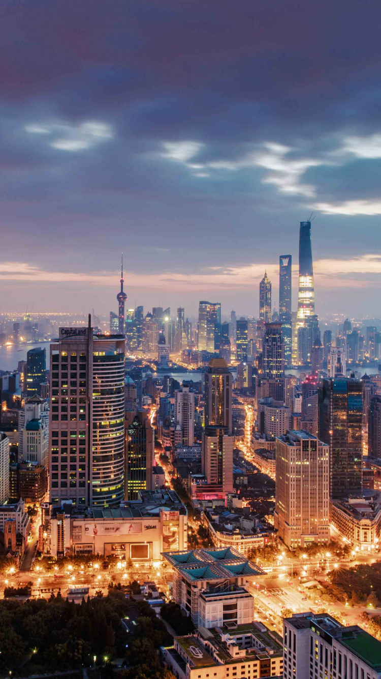 Обои Шанхайская Башня, городской пейзаж, город, городской район, метрополия в разрешении 750x1334