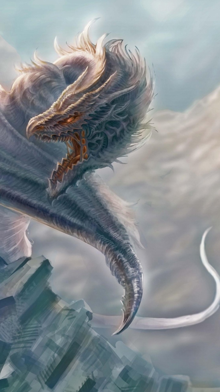 Обои дракон, мифическое существо, небо, рок, акварельные краски в разрешении 720x1280