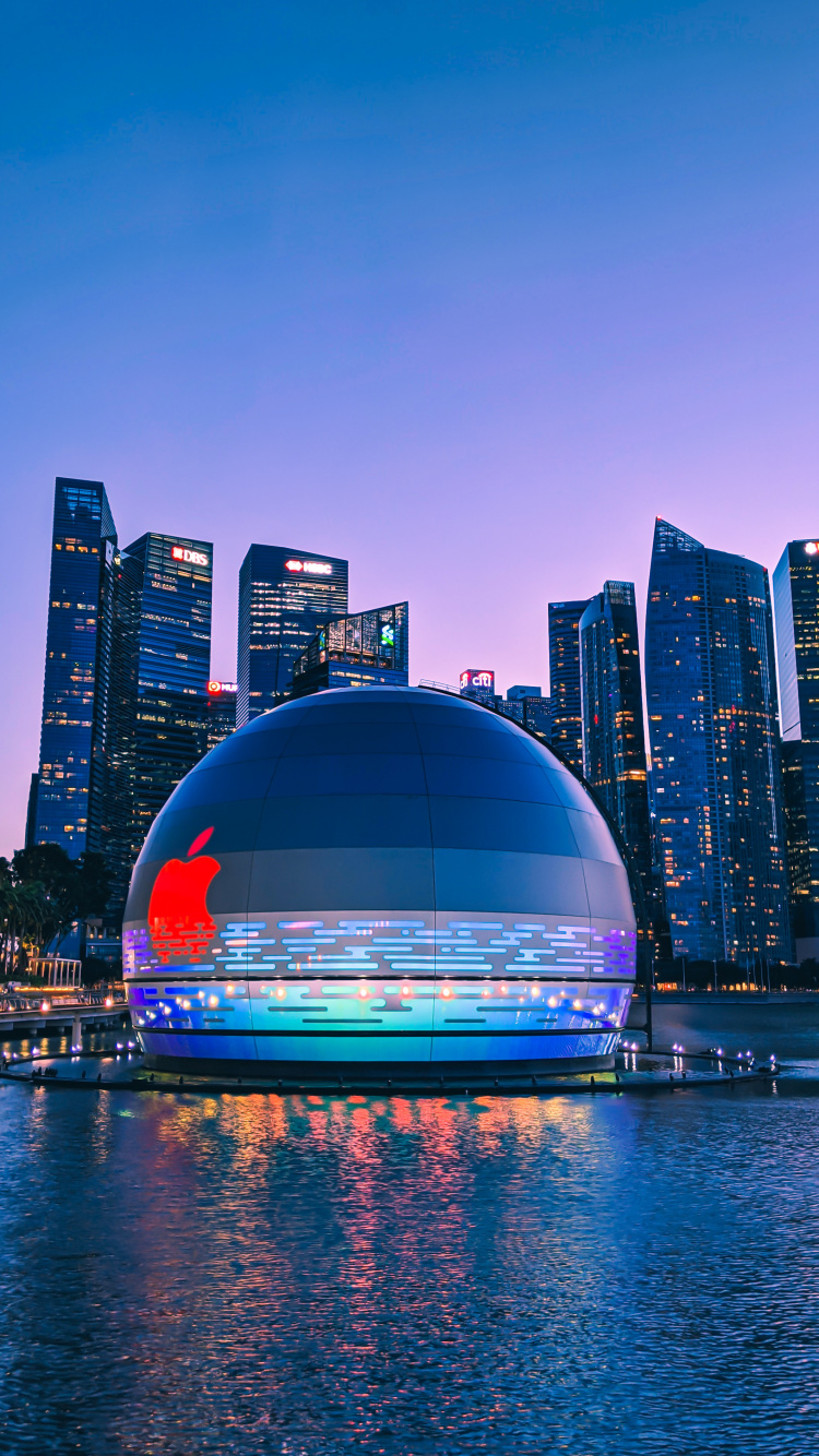 Обои яблоко марина бэй сэндс, Марина Бэй Сэндс Сингапур, яблоко, airpods pro, Марина Бей в разрешении 750x1334