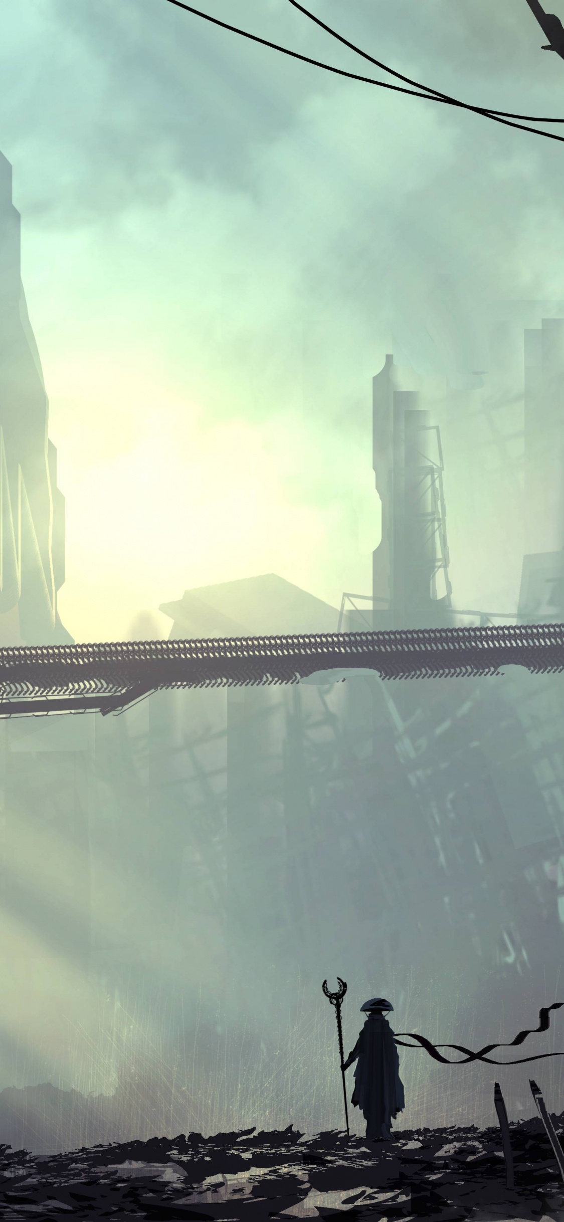 Обои Киберпанк, арт, Научная фантастика, вода, атмосфера в разрешении 1125x2436