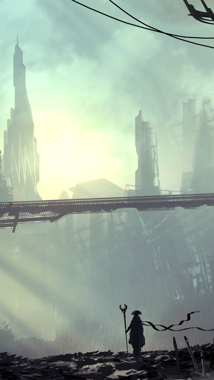 Обои Киберпанк, арт, Научная фантастика, вода, атмосфера в разрешении 750x1334