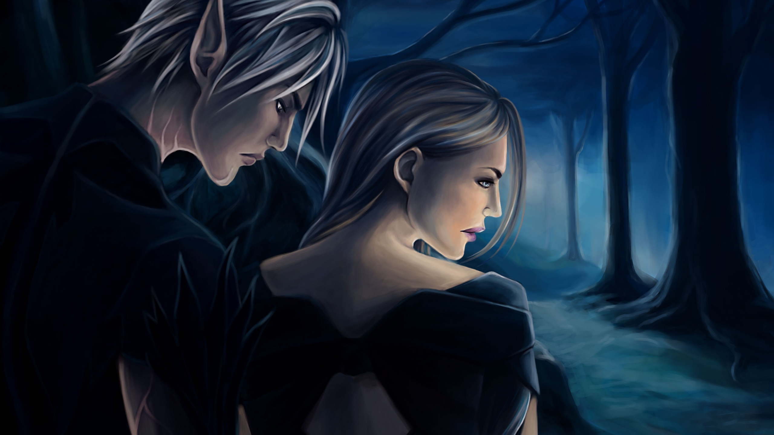 Обои Драгон эйдж ii, dragon age inquisition, эльф, темнота, иллюстрация в разрешении 2560x1440