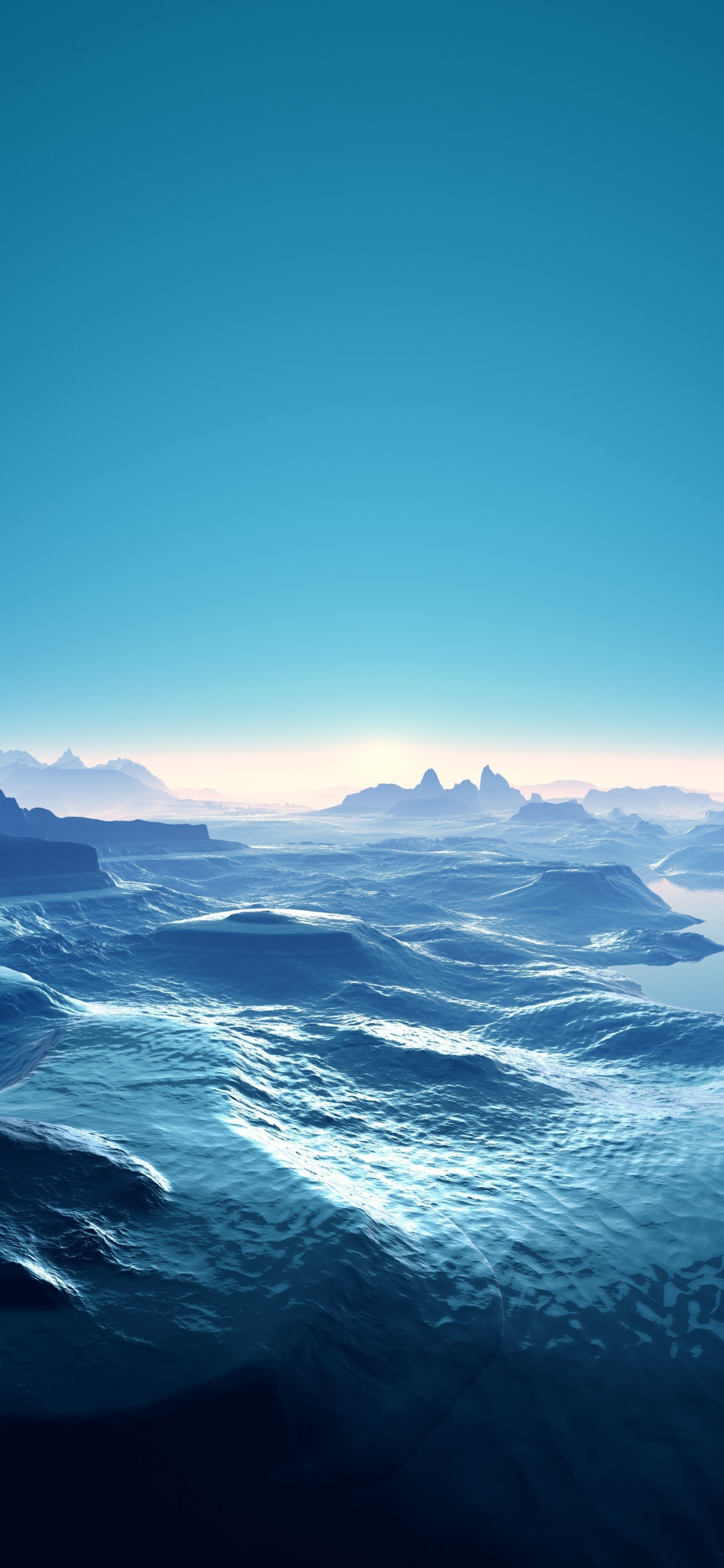 Обои море, гора, атмосфера, горный хребет, горизонт в разрешении 1125x2436