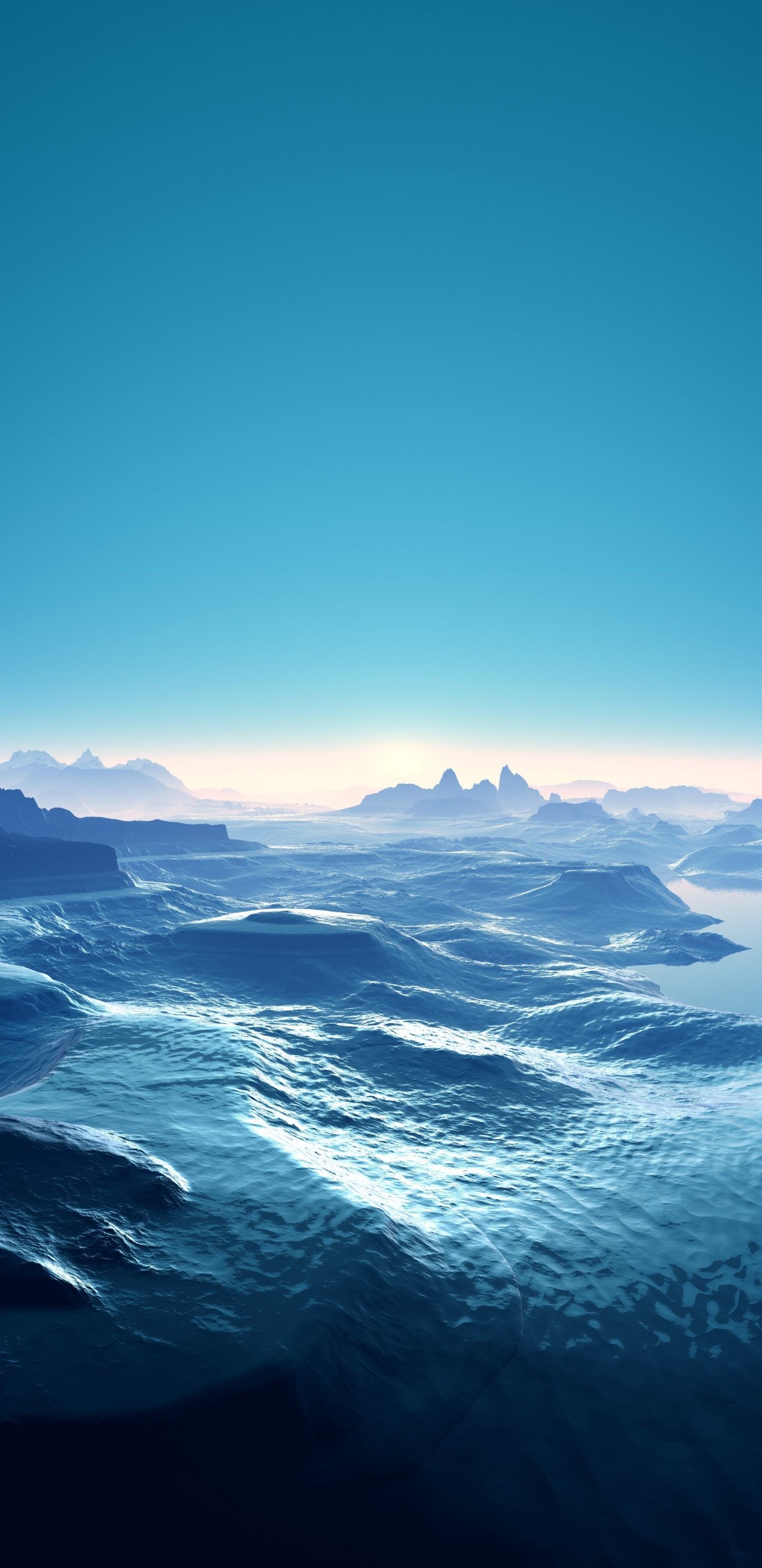 Обои море, гора, атмосфера, горный хребет, горизонт в разрешении 1440x2960