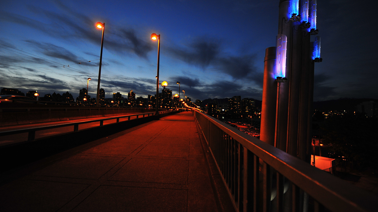 Обои Ванкувер, ночь, свет, мост, городской район в разрешении 1280x720