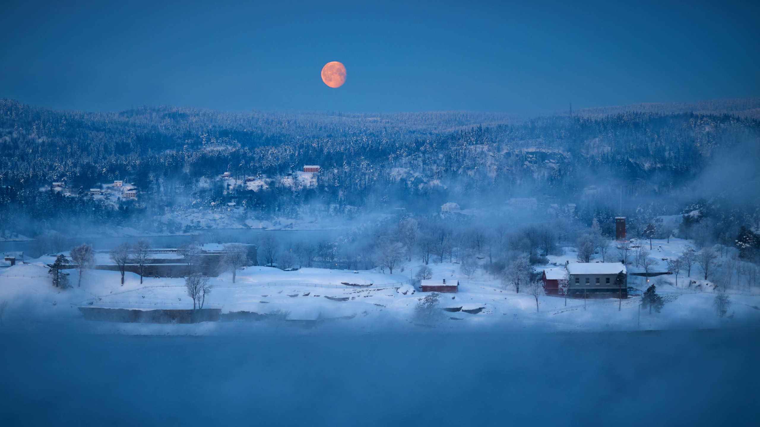 Обои синий, вода, зима, замораживание, атмосфера в разрешении 2560x1440