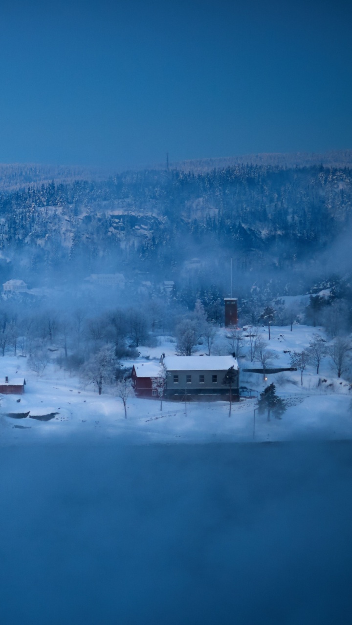 Обои синий, вода, зима, замораживание, атмосфера в разрешении 720x1280