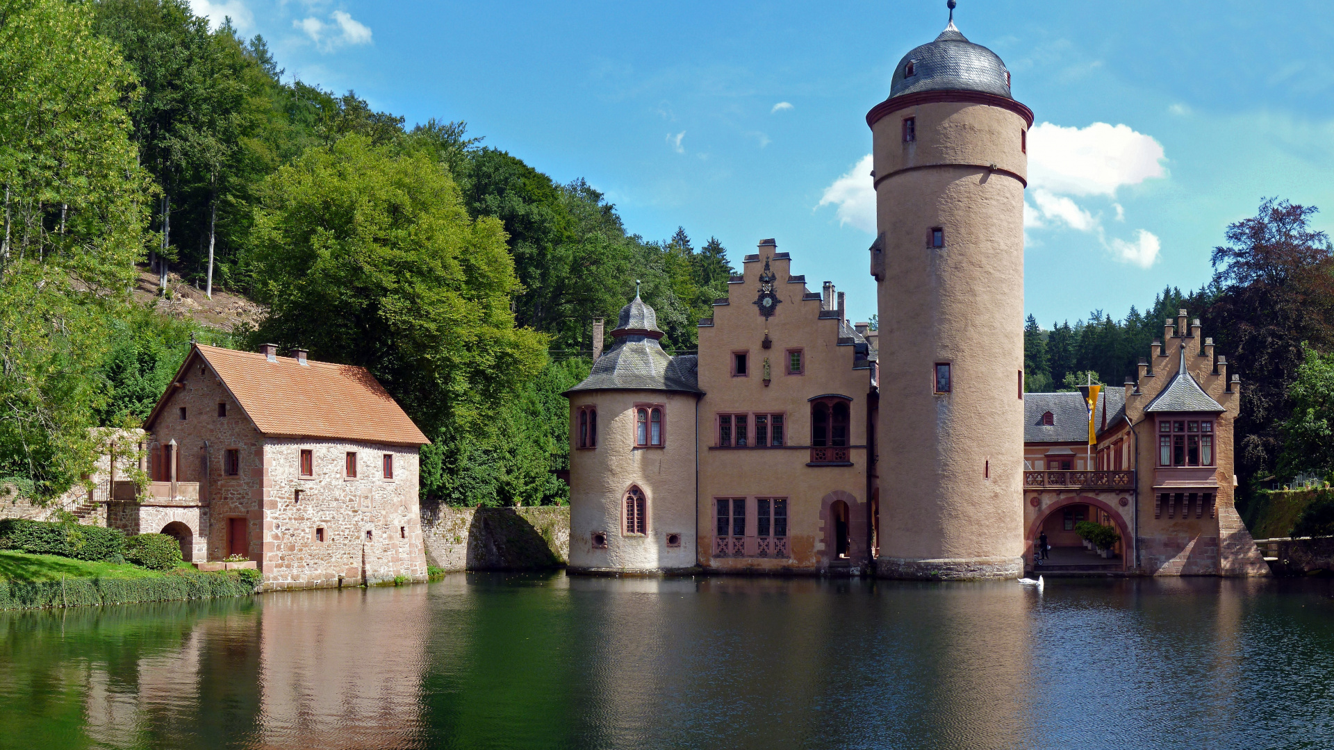 Обои Шпессарт, замок, водный замок, водный путь, здание в разрешении 1920x1080