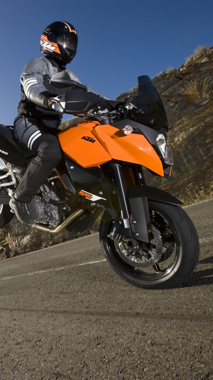 Обои КТМ, мотоцикл, КТМ 990 супер Дюк, Вили, супермото в разрешении 750x1334