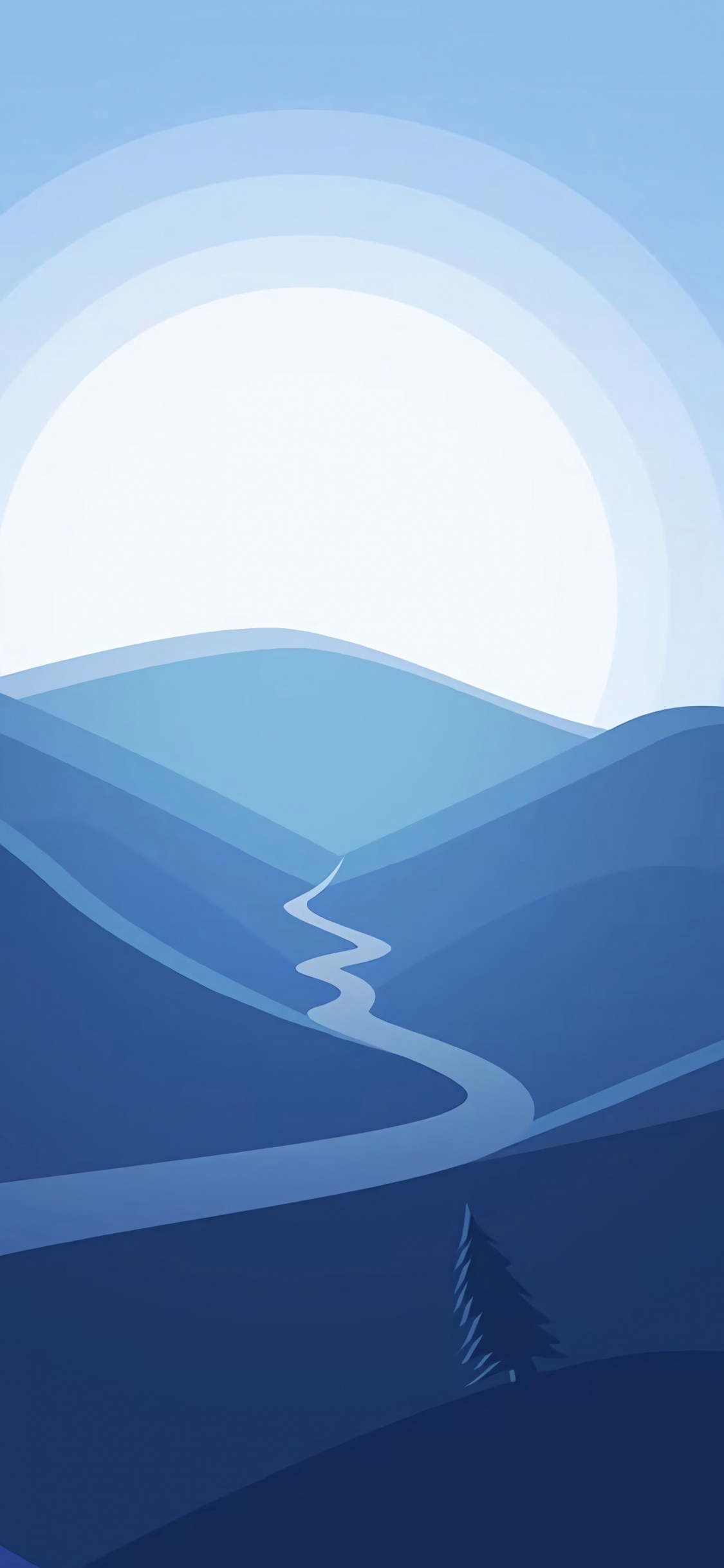 Обои синий, гора, атмосфера, холм, горный хребет в разрешении 1125x2436