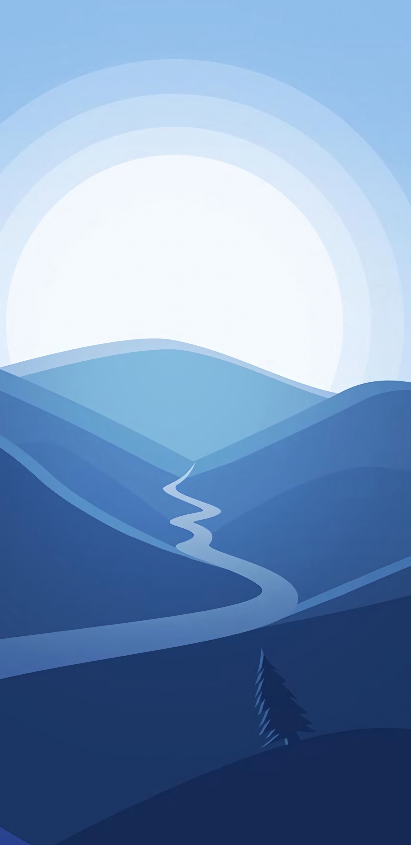 Обои синий, гора, атмосфера, холм, горный хребет в разрешении 1440x2960