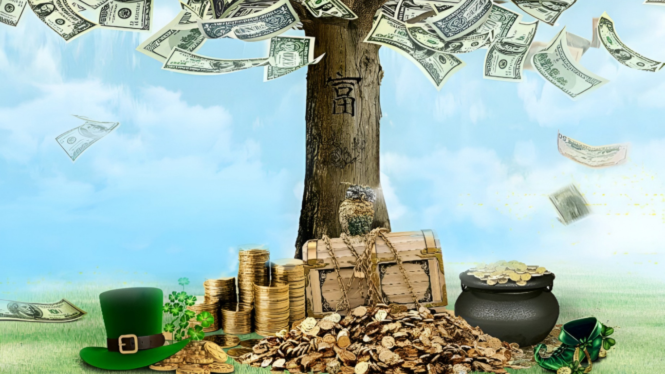 Обои дерево, золото, деньги, удача, мотивация в разрешении 1366x768