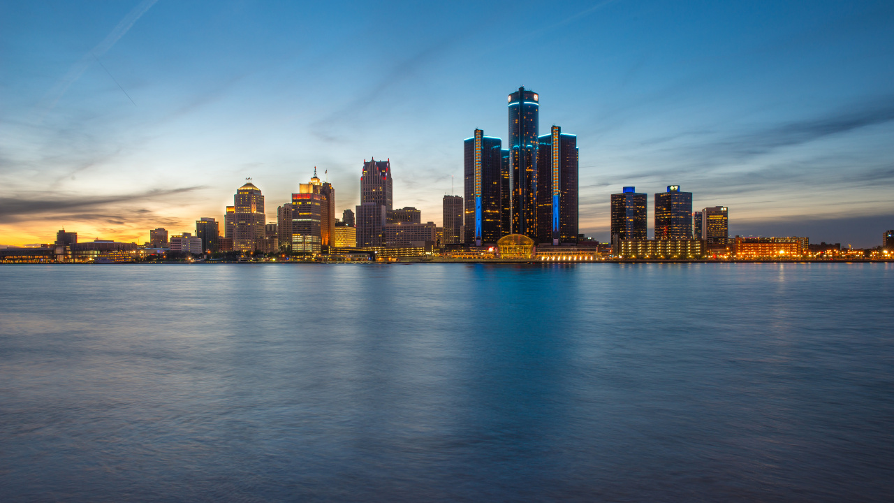 Обои Детройт, город, городской пейзаж, линия горизонта, городской район в разрешении 1280x720