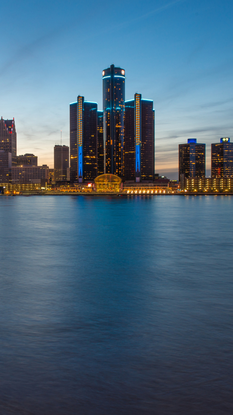 Обои Детройт, город, городской пейзаж, линия горизонта, городской район в разрешении 750x1334