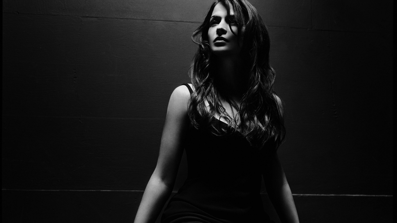 Обои черный, сидящий, красота, монохромный, темнота в разрешении 1366x768