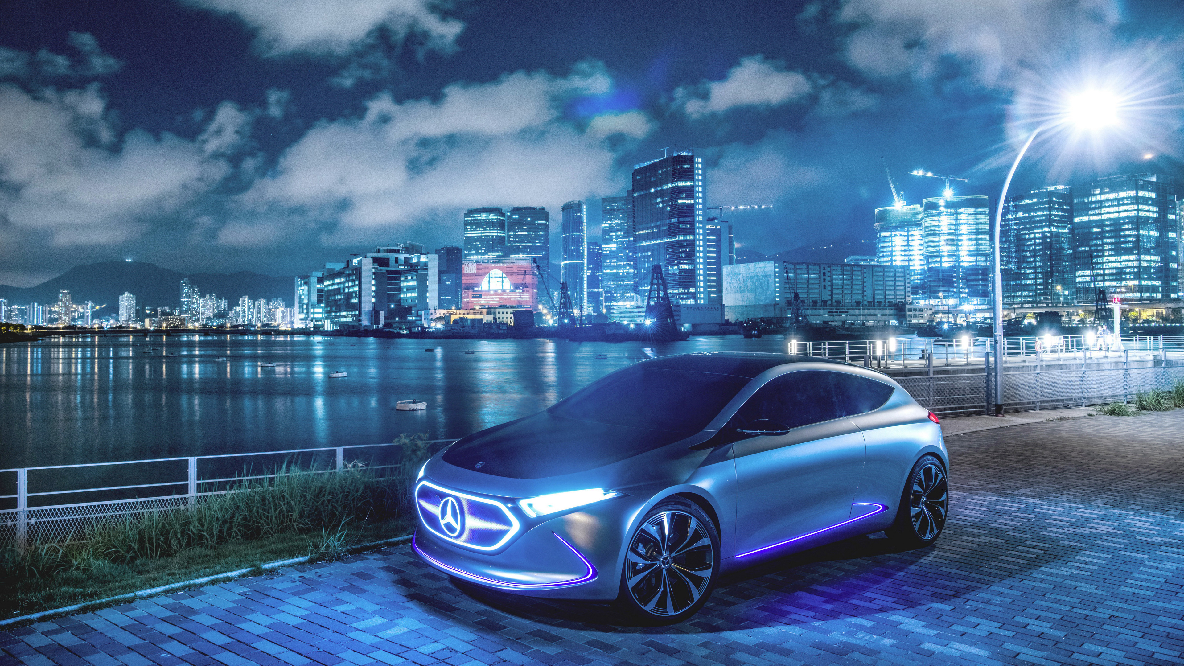 Обои Даймлер АГ, авто, отражение, mercedes benz, синий в разрешении 3840x2160