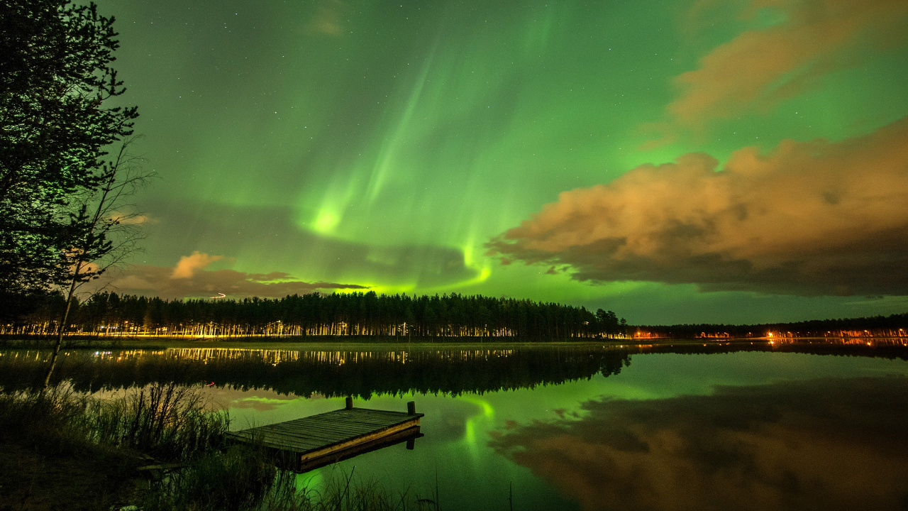 Обои Аврора, озеро, природа, зеленый, отражение в разрешении 1280x720