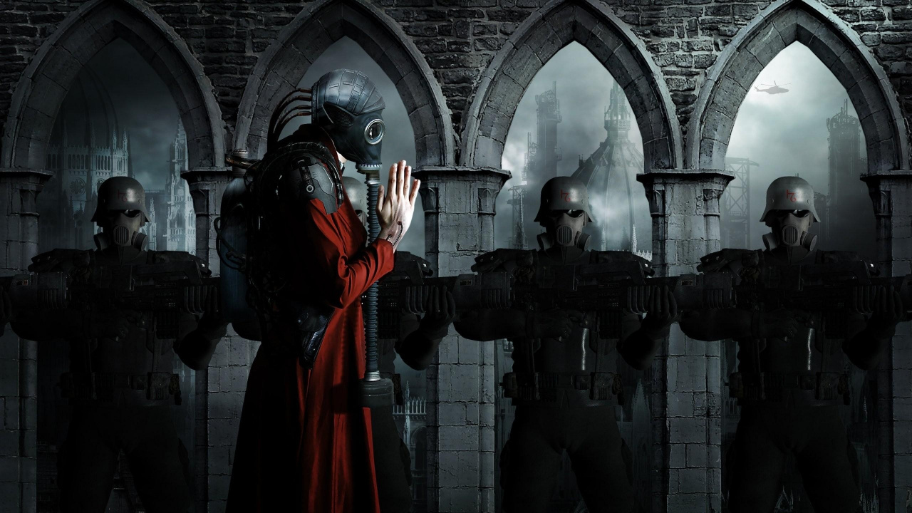 Обои противогаз, темнота, маска, Научная фантастика, газ в разрешении 1280x720