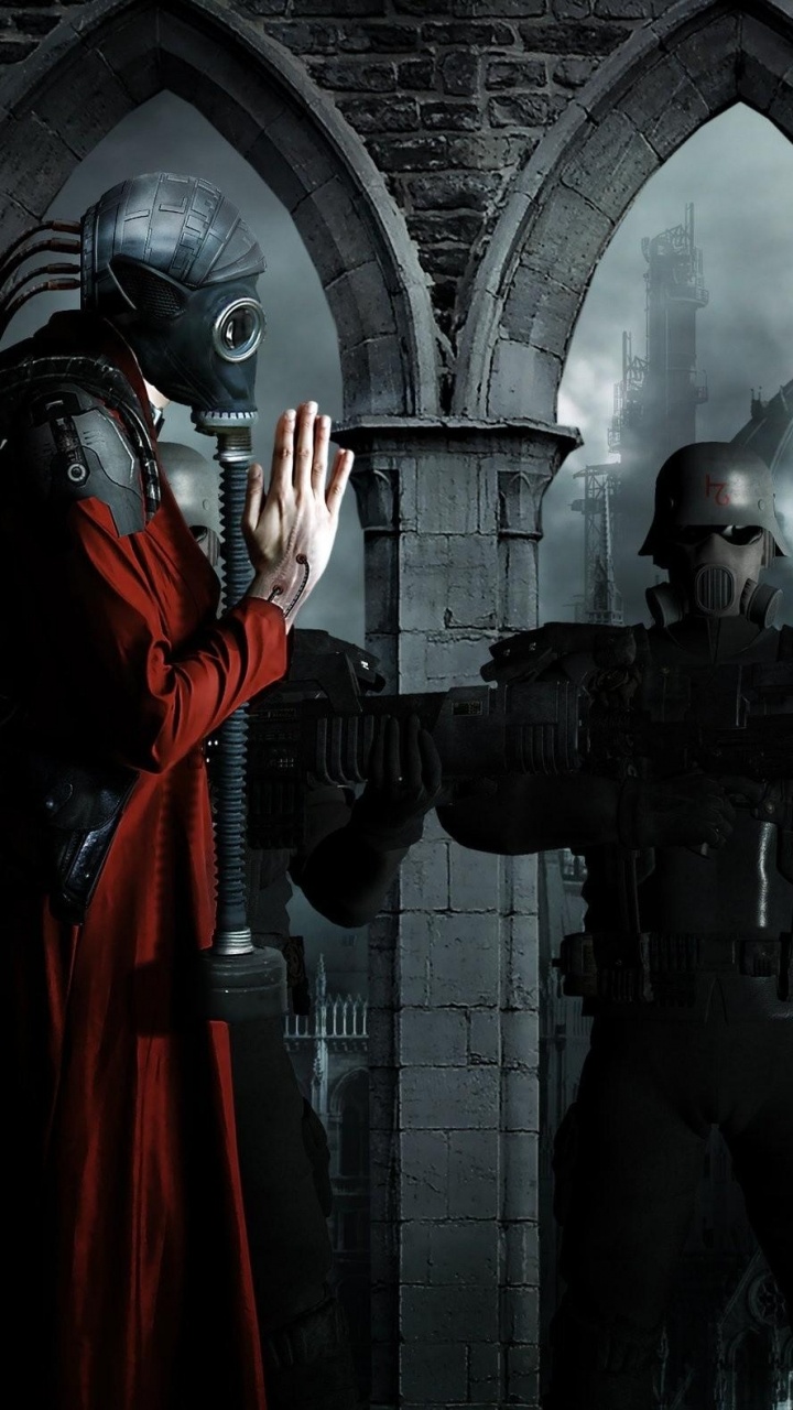 Обои противогаз, темнота, маска, Научная фантастика, газ в разрешении 720x1280