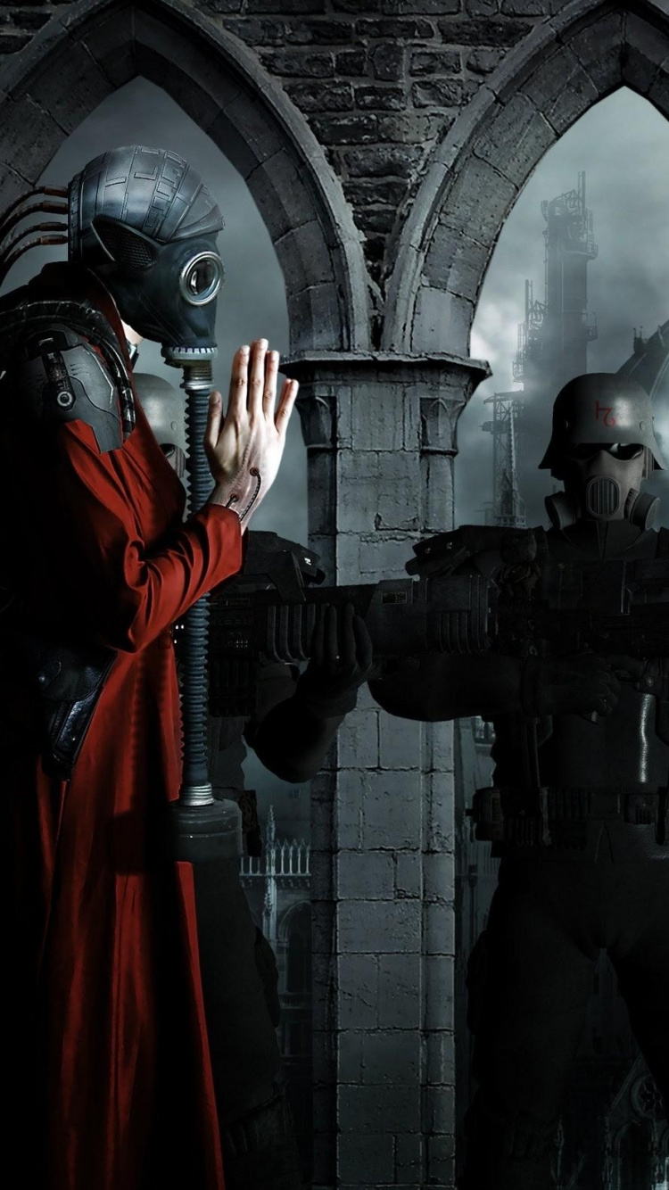 Обои противогаз, темнота, маска, Научная фантастика, газ в разрешении 750x1334