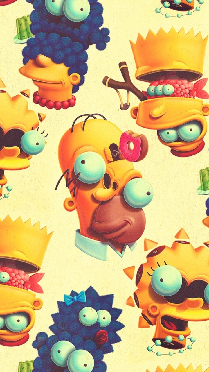 Обои Барт Симпсон, Лиза Симпсон, Мэгги Симпсон, Мардж Симпсон, мультфильм в разрешении 720x1280