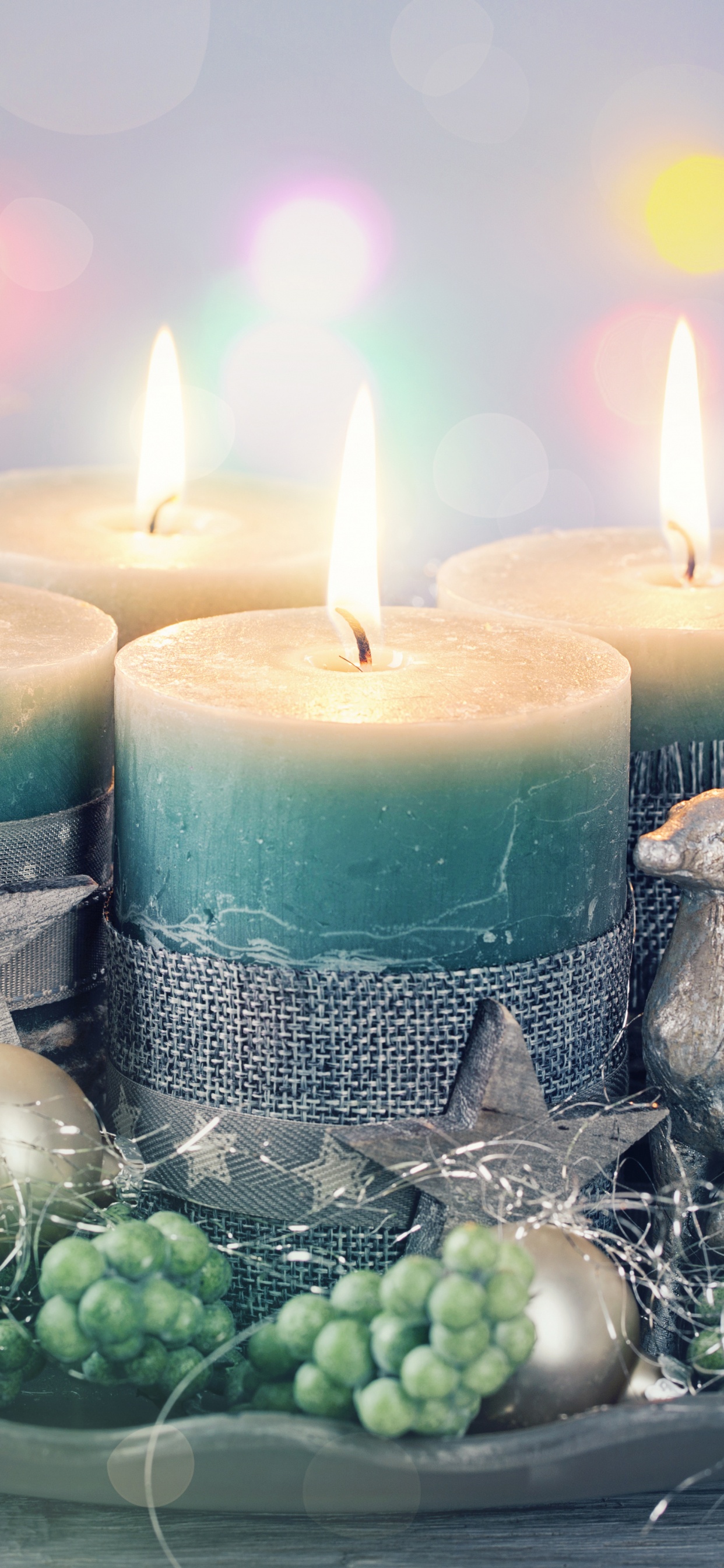 Обои свеча, Рождественский день, Новый год, освещение, натюрморт в разрешении 1242x2688