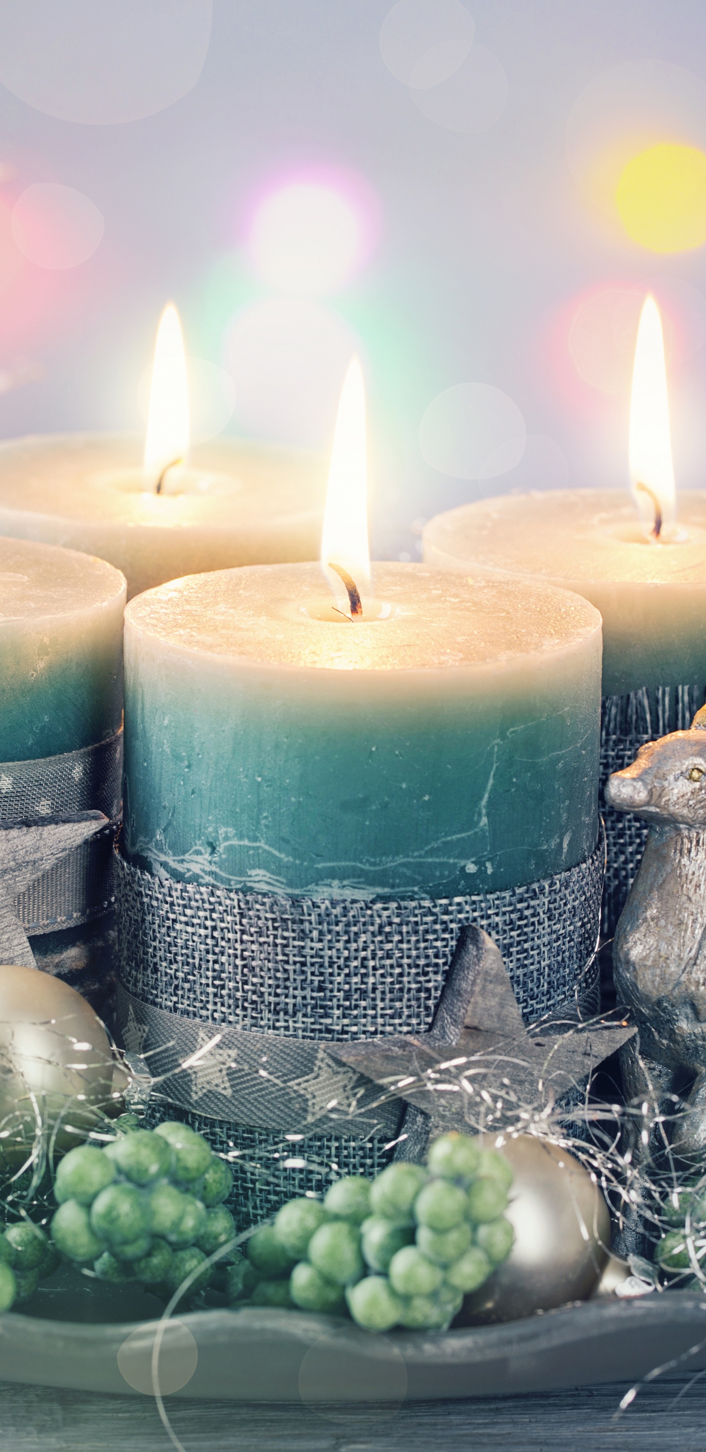 Обои свеча, Рождественский день, Новый год, освещение, натюрморт в разрешении 1440x2960