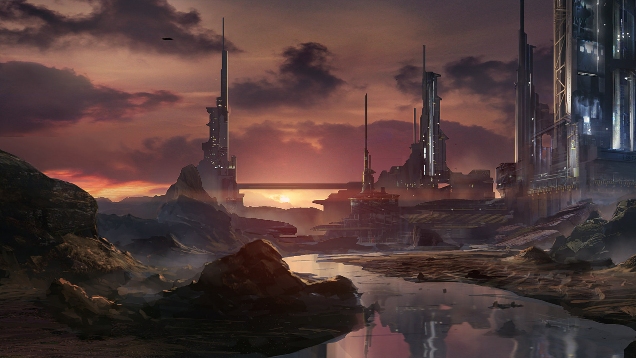 Обои Научная фантастика, арт, будущее, живопись, пейзаж в разрешении 1280x720