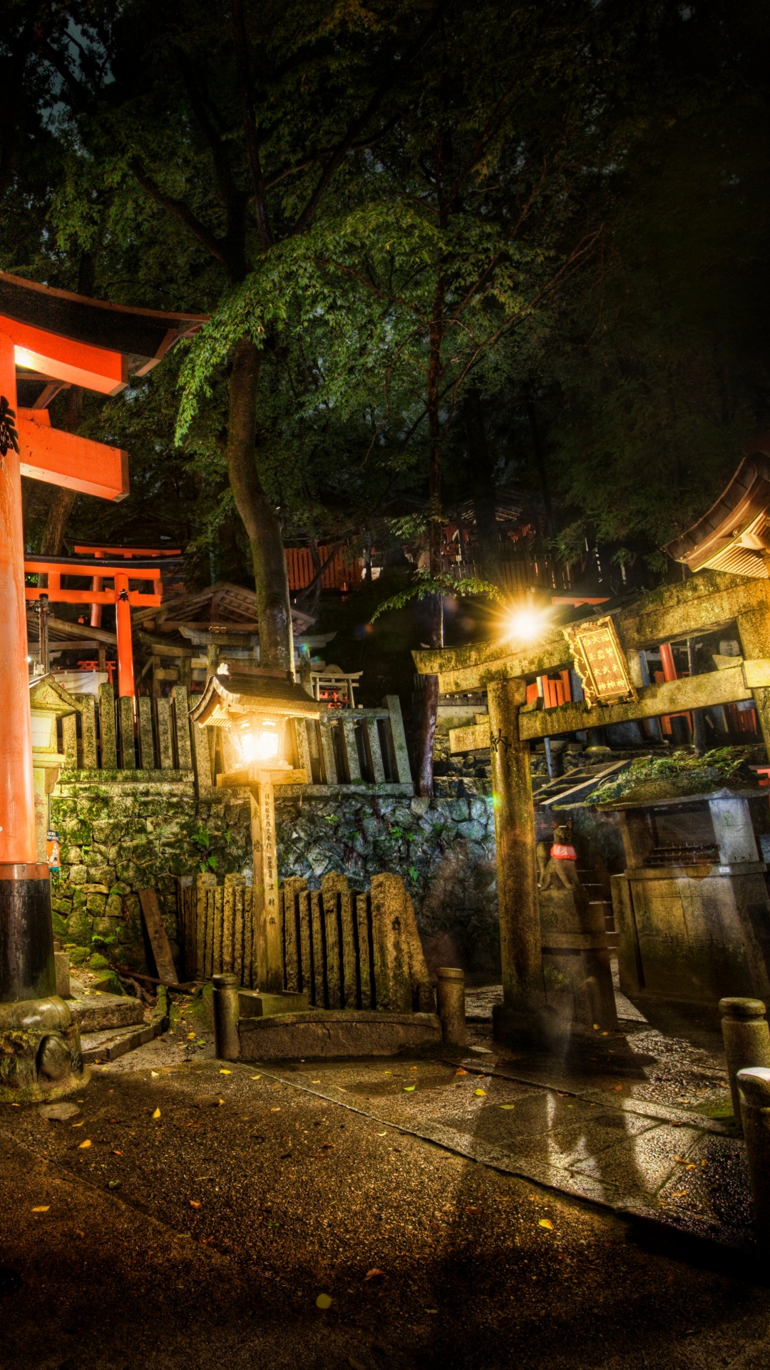 Обои Япония, храм, святыня, ночь, дерево в разрешении 1080x1920