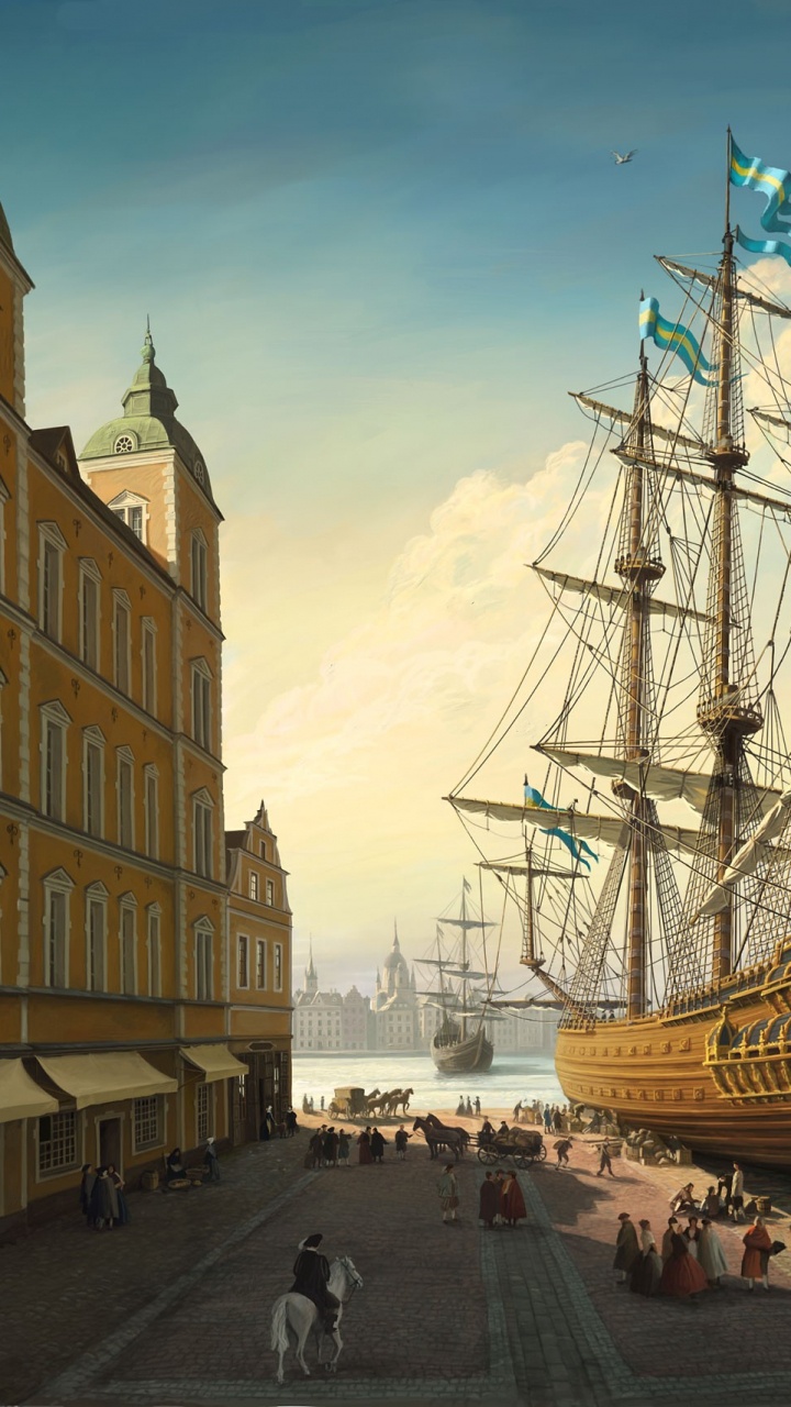 Обои корабль, парусник, произведение искусства, флагман, манильский галеон в разрешении 720x1280