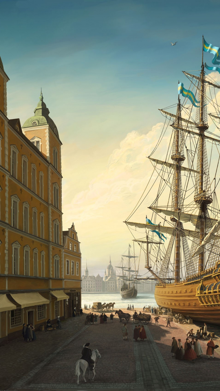 Обои корабль, парусник, произведение искусства, флагман, манильский галеон в разрешении 750x1334