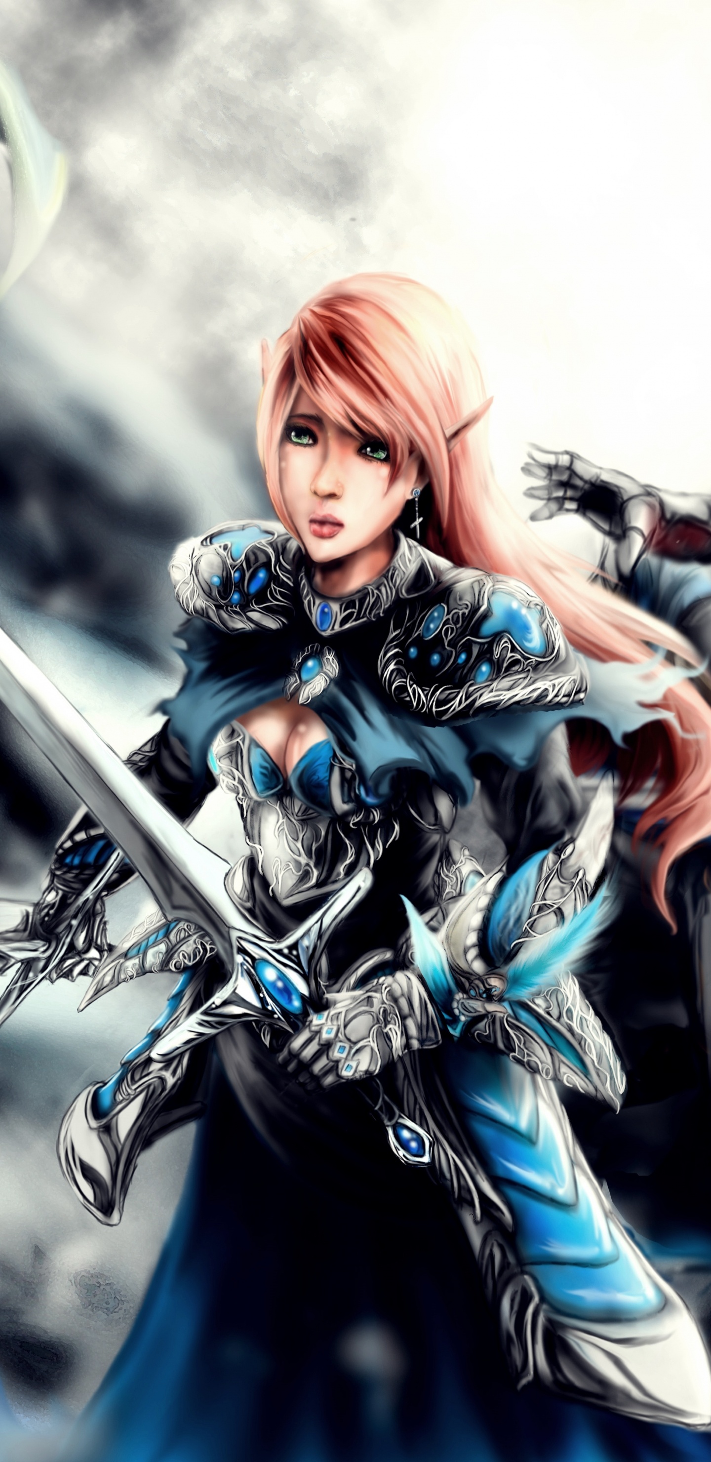 Обои фантастическое искусство, эльф, фигурка, машина, искусство в разрешении 1440x2960