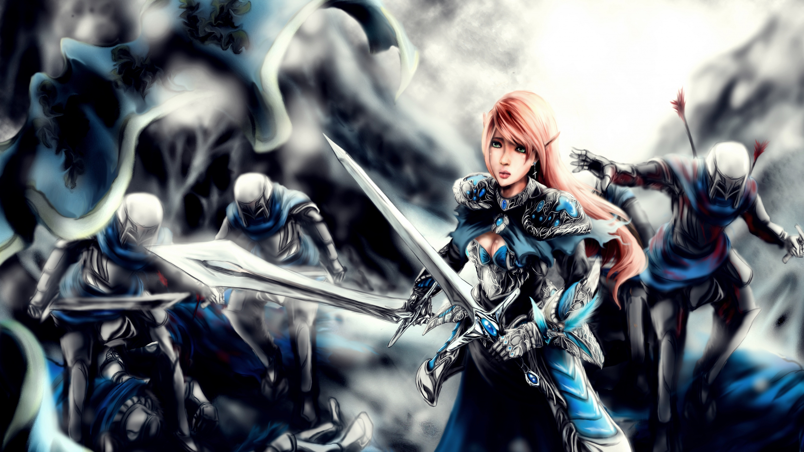 Обои фантастическое искусство, эльф, фигурка, машина, искусство в разрешении 2560x1440