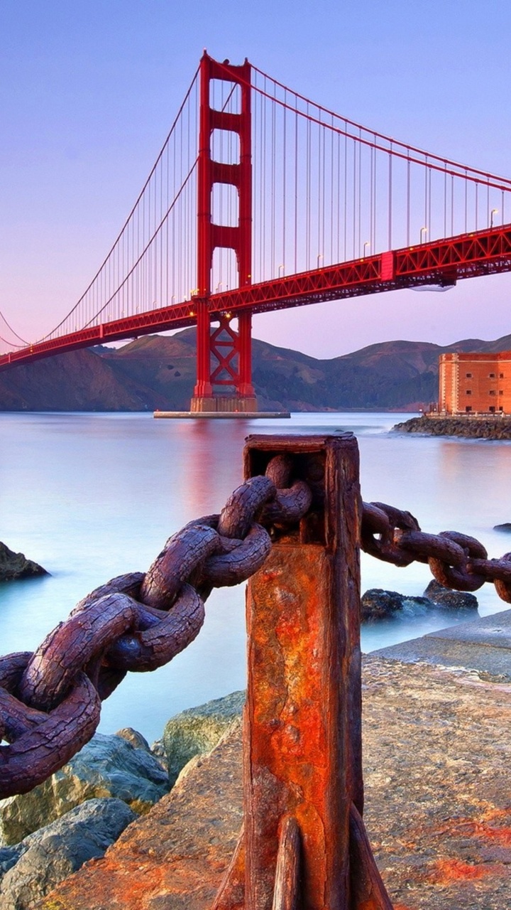 Обои мост Golden Gate, подвесной мост, мост, вода, ориентир в разрешении 720x1280