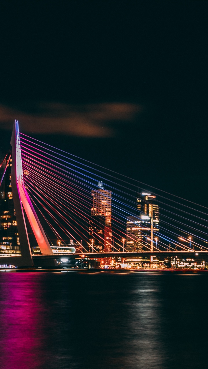 Обои небо, здание, вантовый мост, мост, город в разрешении 720x1280