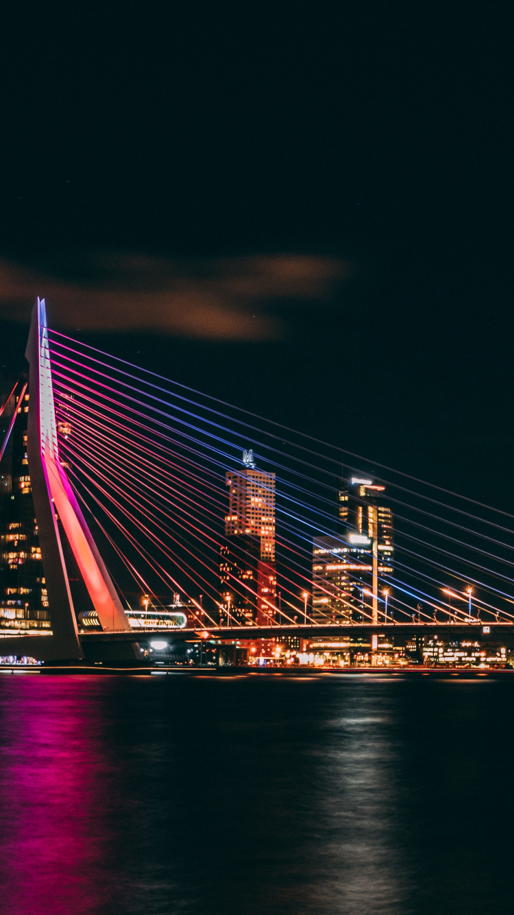 Обои небо, здание, вантовый мост, мост, город в разрешении 750x1334