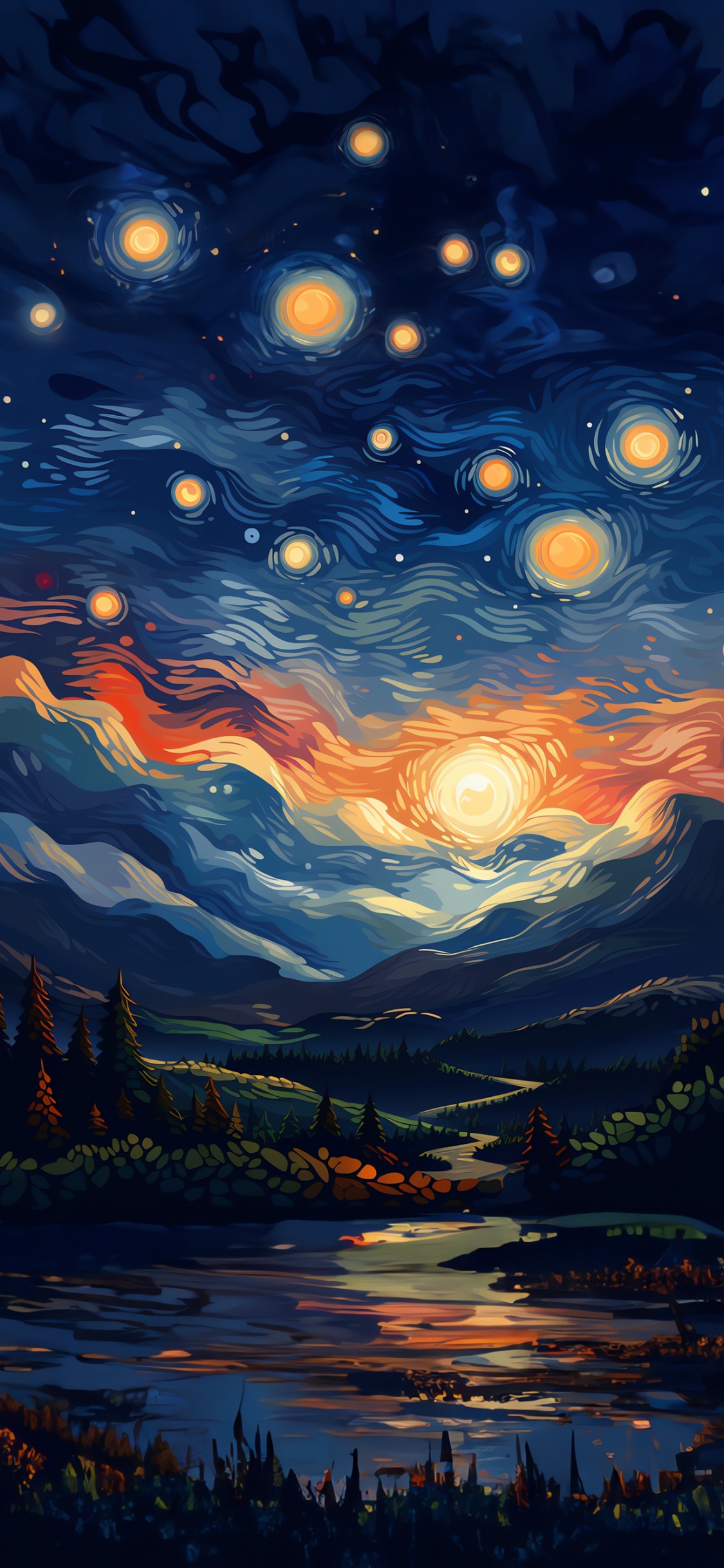 Обои телефон, живопись, вода, атмосфера, гидроресурсы в разрешении 1125x2436