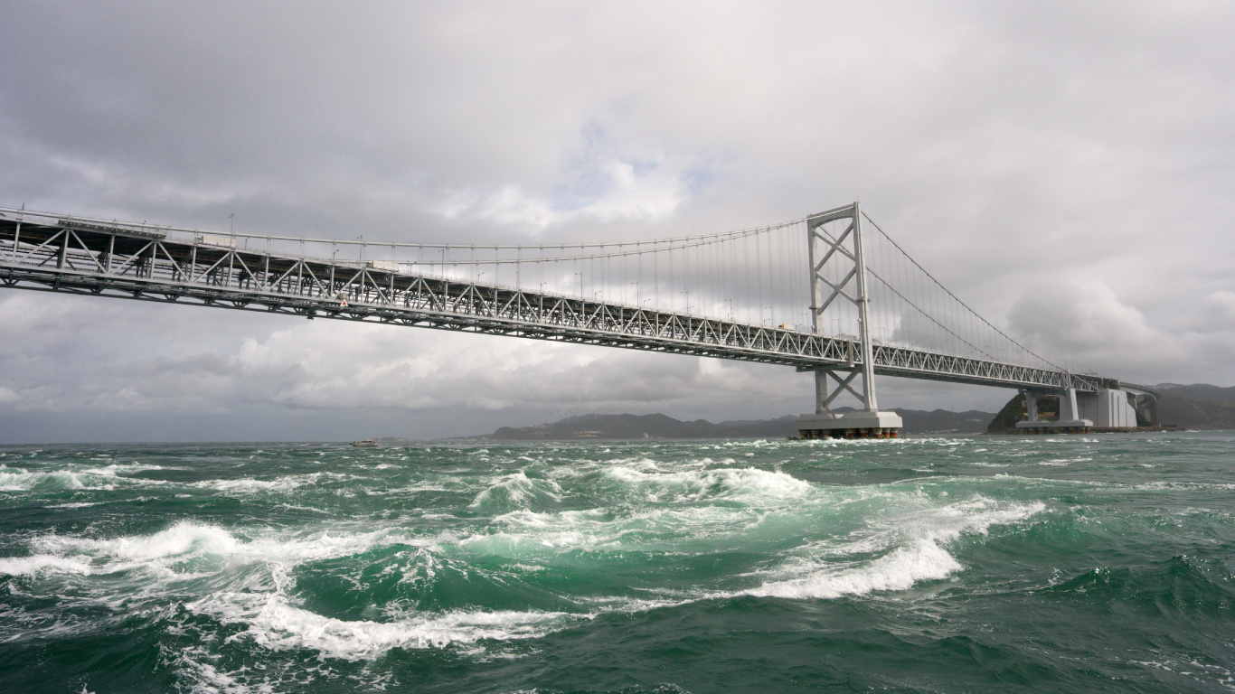 Обои мост Наруто, манхэттенский мост, мост, мост Харбор Бридж, подвесной мост в разрешении 1366x768