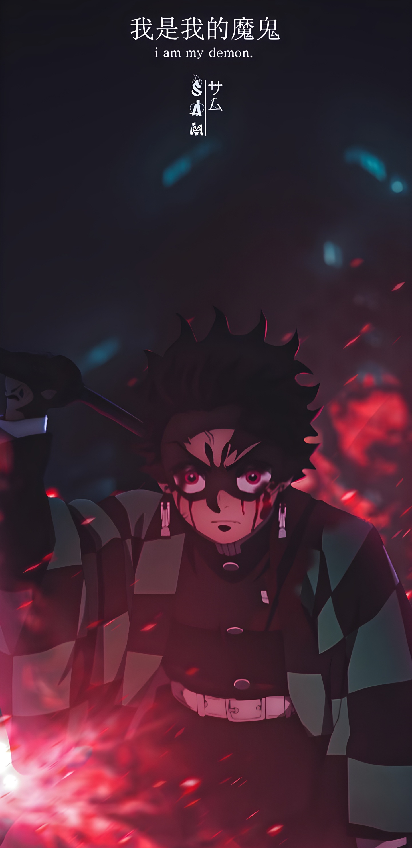 Обои аниме, темнота, Танджиро Камадо, Незуко Камадо, убийца демонов kimetsu no yaiba в разрешении 1440x2960