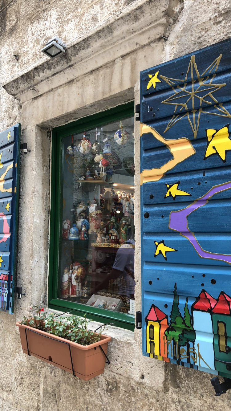 Обои стена, уличное искусство, цветочный горшок, мажорель синий, комнатное растение в разрешении 750x1334