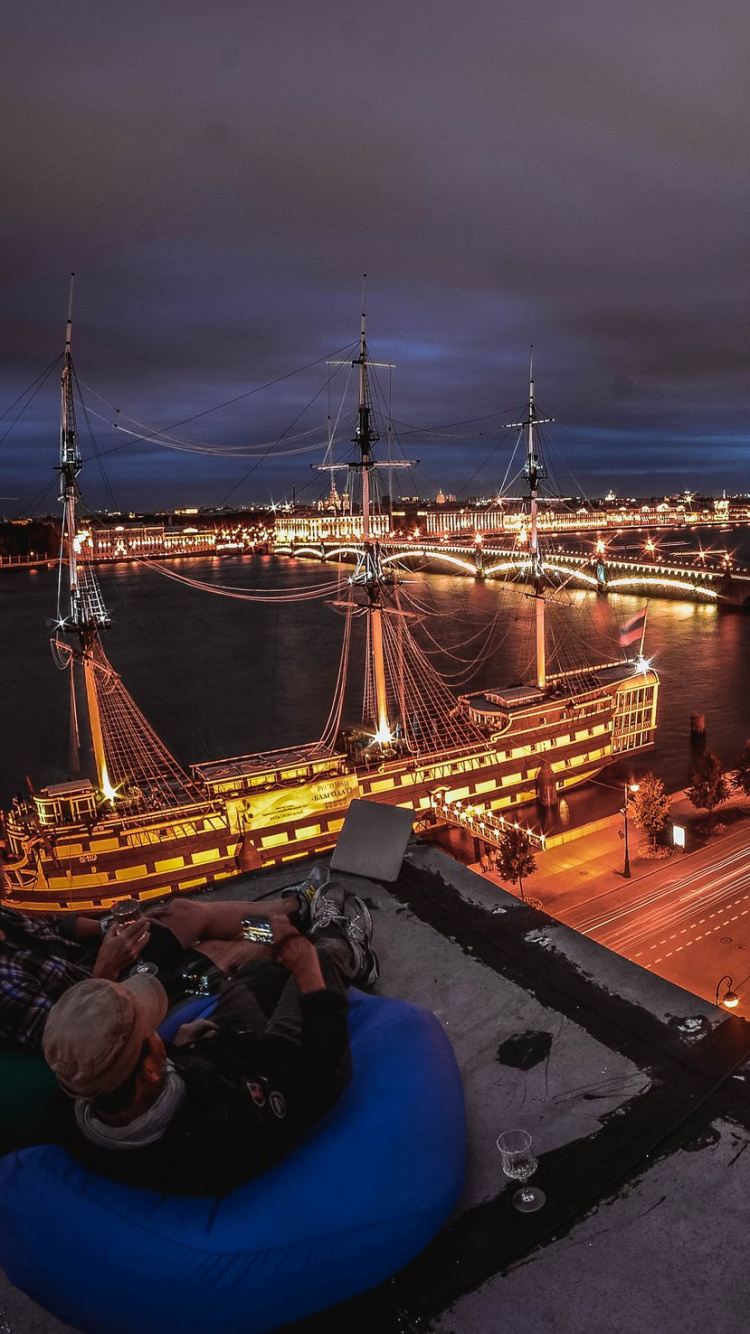 Обои ночь, город, вечер, горизонт, линия горизонта в разрешении 750x1334