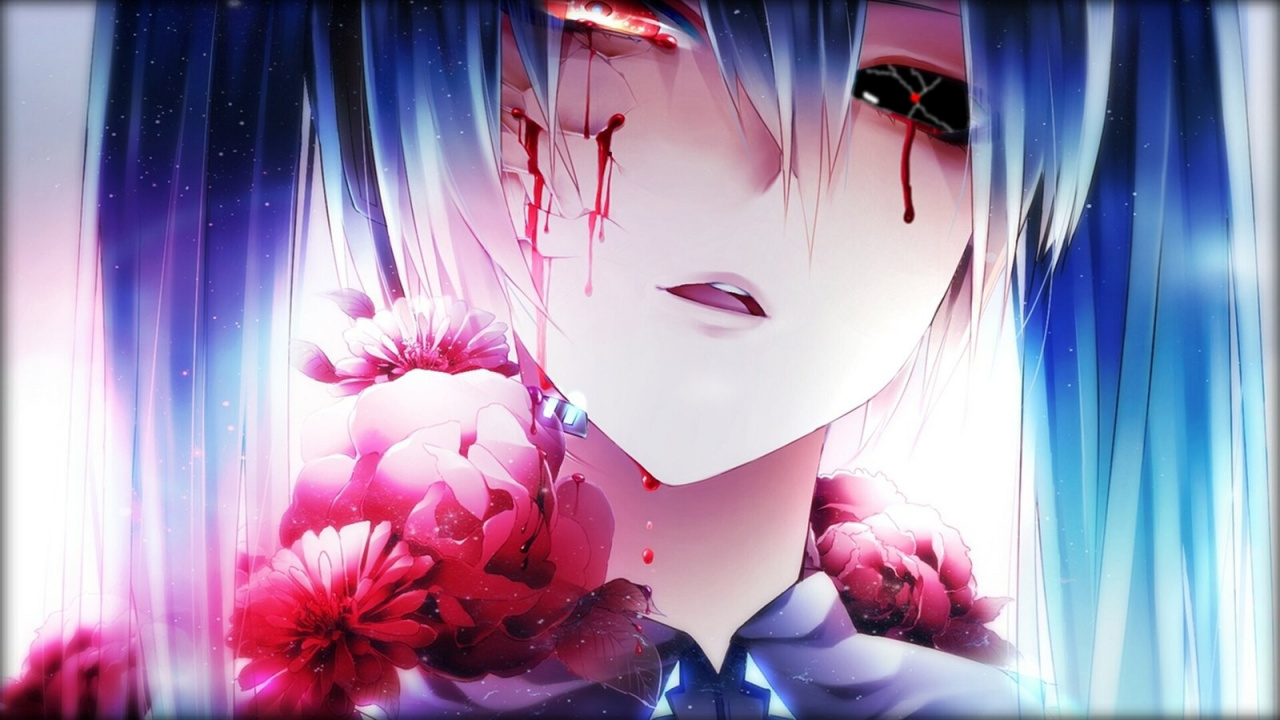 Обои Хацунэ Мику крови, Хацунэ Мику, вокалоид, аниме, пурпур в разрешении 1280x720