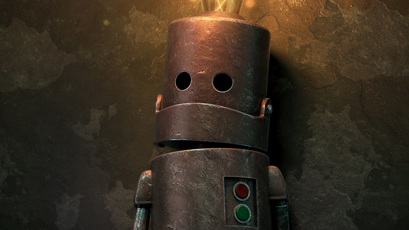 Обои робот, арт, окно, газ, машина в разрешении 1366x768