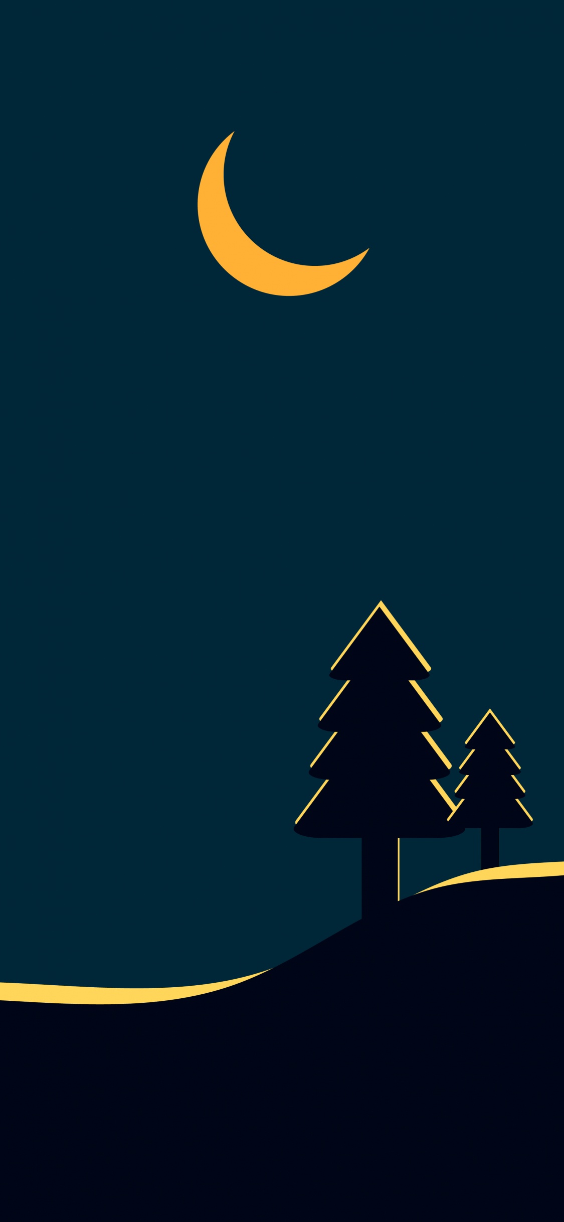 Обои минимализм, полумесяц, астрономический объект, древесные растения, Рождественские украшения в разрешении 1125x2436