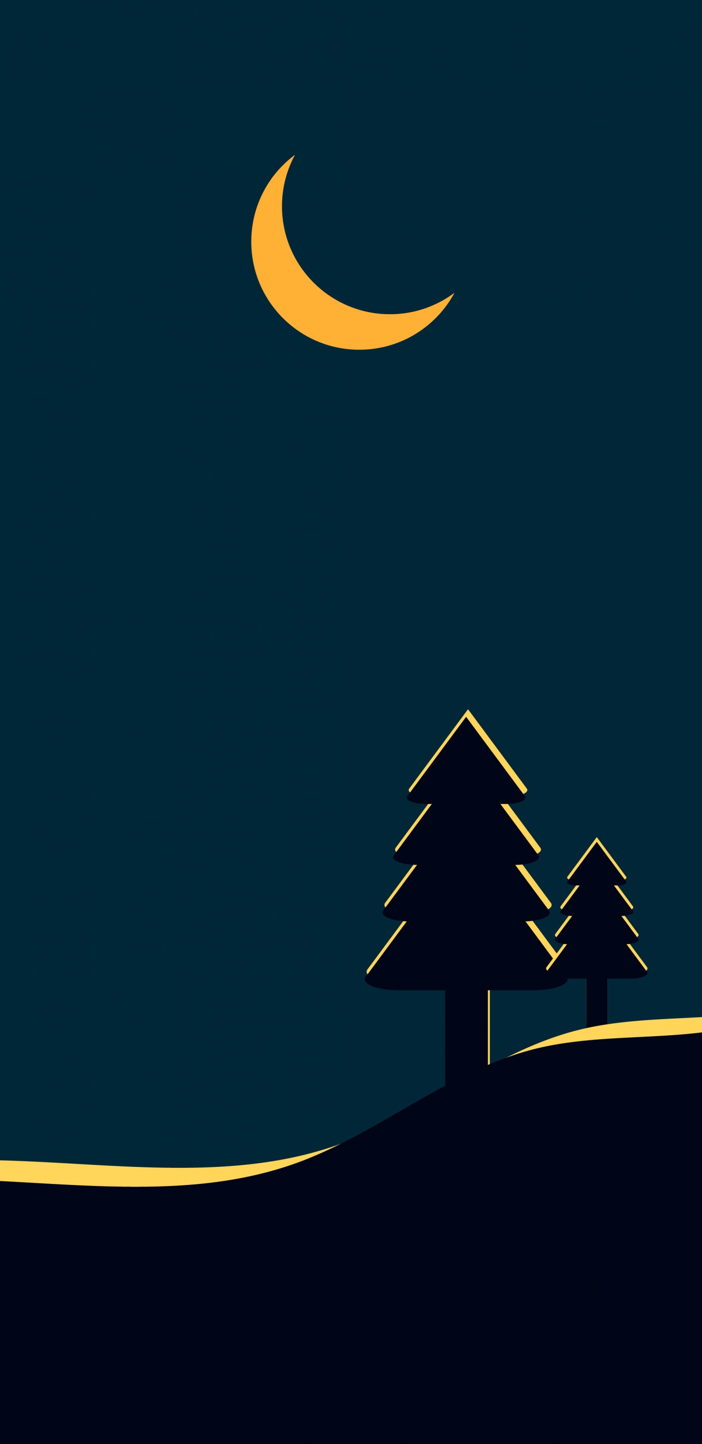 Обои минимализм, полумесяц, астрономический объект, древесные растения, Рождественские украшения в разрешении 1440x2960