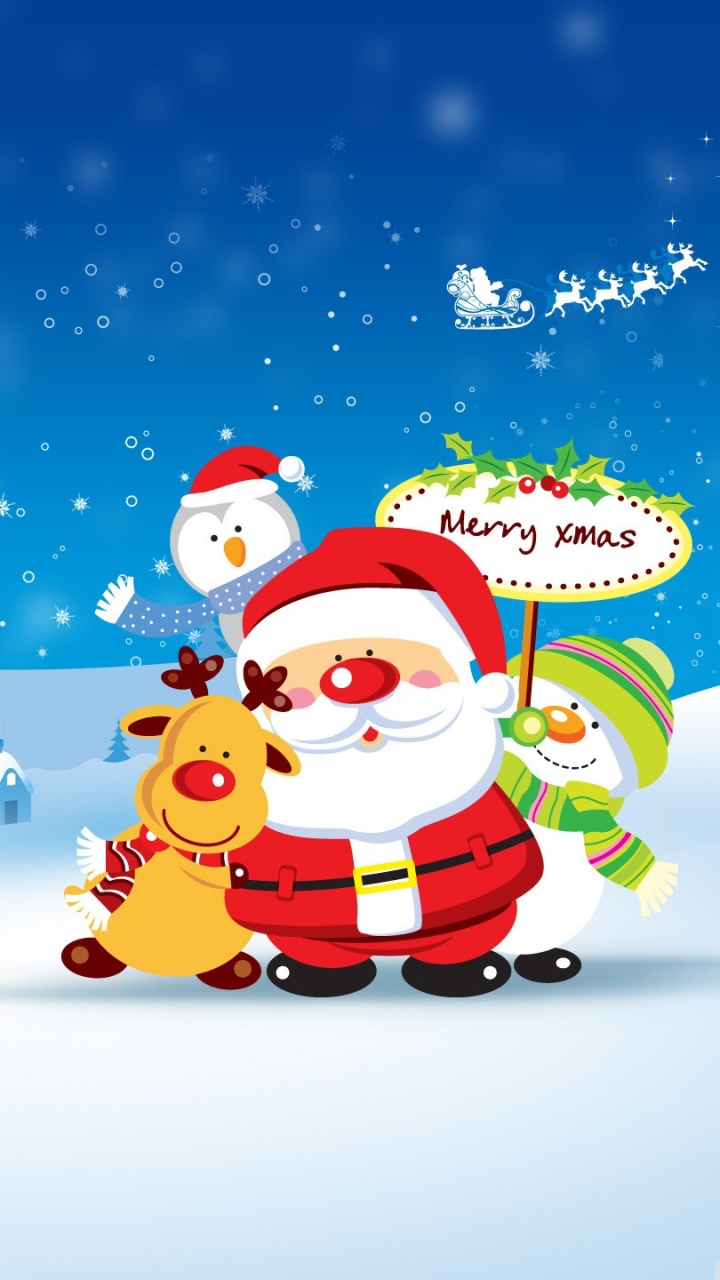 Обои Рождественский день, Санта-Клаус, мультфильм, Рождество, зима в разрешении 720x1280