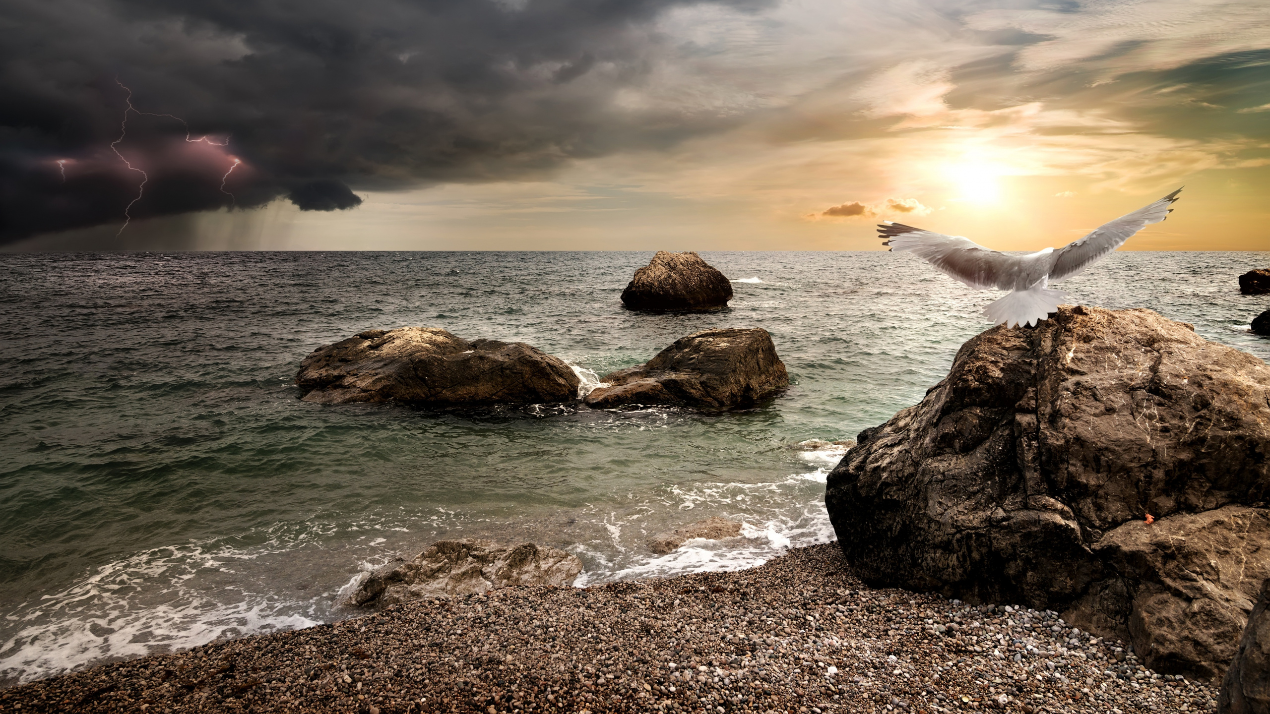 Обои облако, иллюстрация, молния, вода, атмосфера в разрешении 2560x1440